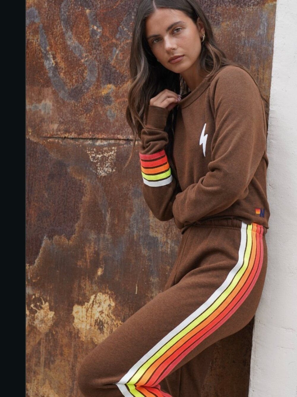 Aviator Nation SET chocolate 5 stripe crop xs/ sweats s
